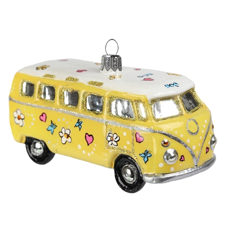 Voiture rétro bus jaune hippie