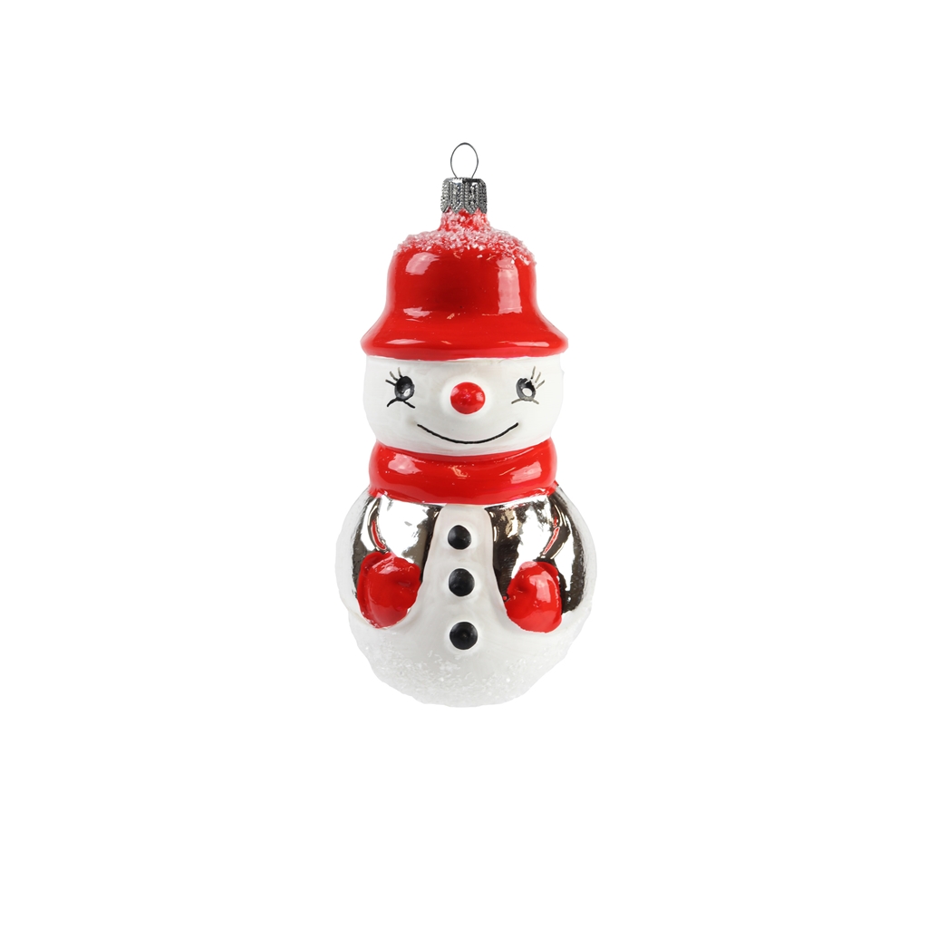 Figurine de Noël Bonhomme de neige avec un chapeau rouge
