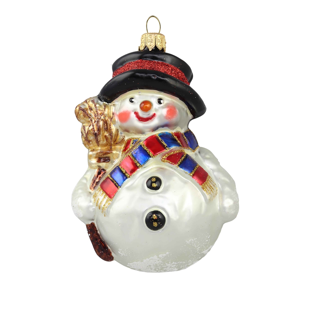 Bonhomme de neige avec un balai et une écharpe