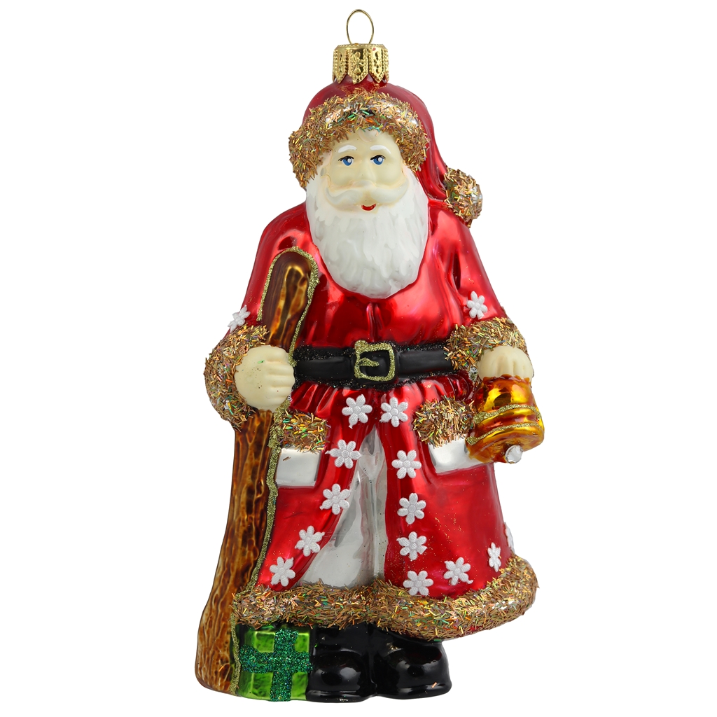 Saint Nicolas en verre dans un manteau rouge