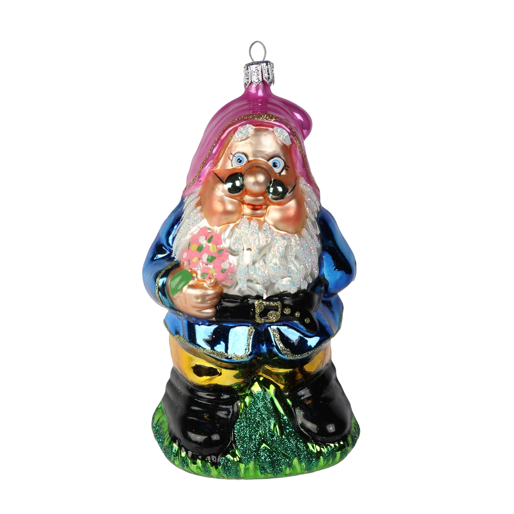 Figurine de Noël, nain avec des fleurs