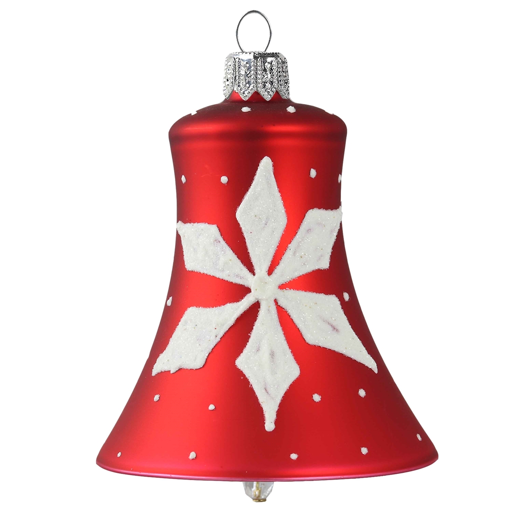 Cloche rouge avec un décor de flocon de neige blanc