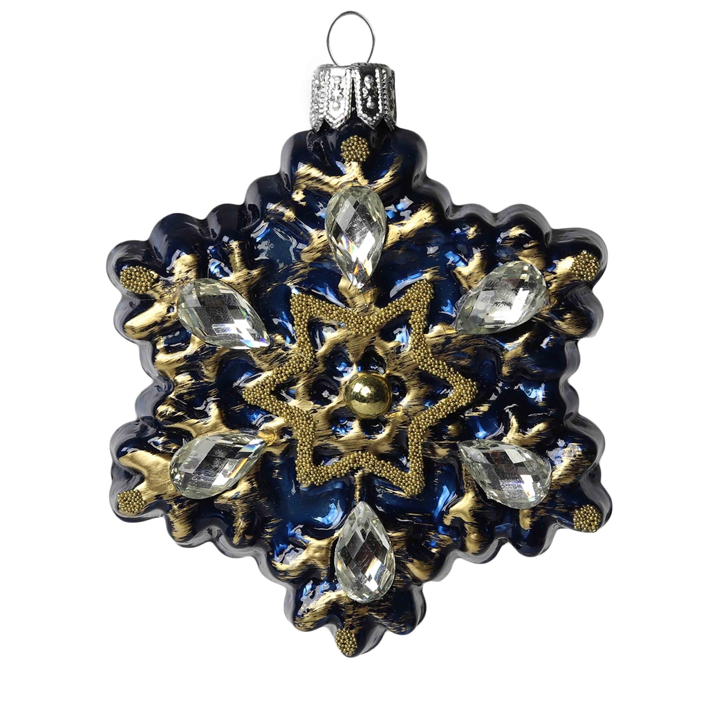 Décoration de Noël, flocon de neige bleu avec strass