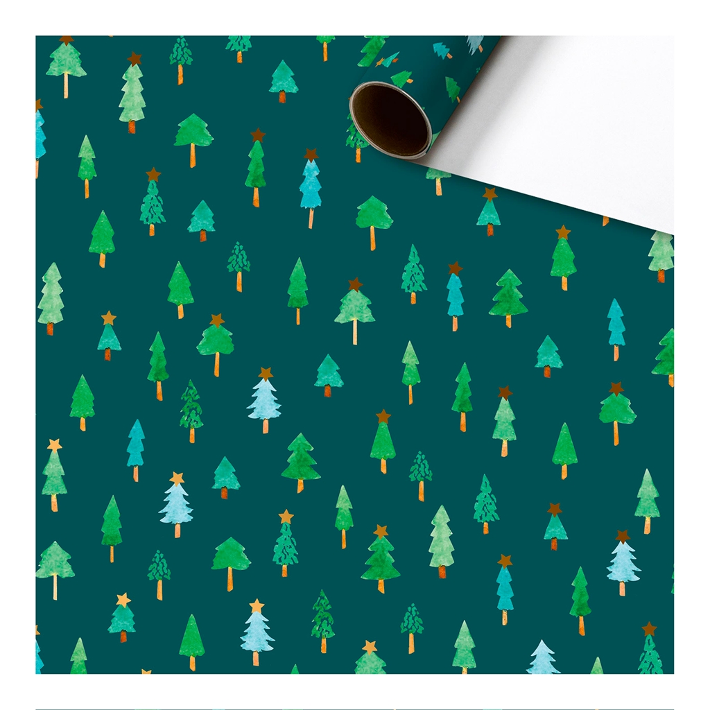 Papier d'emballage vert Arbres de Noël