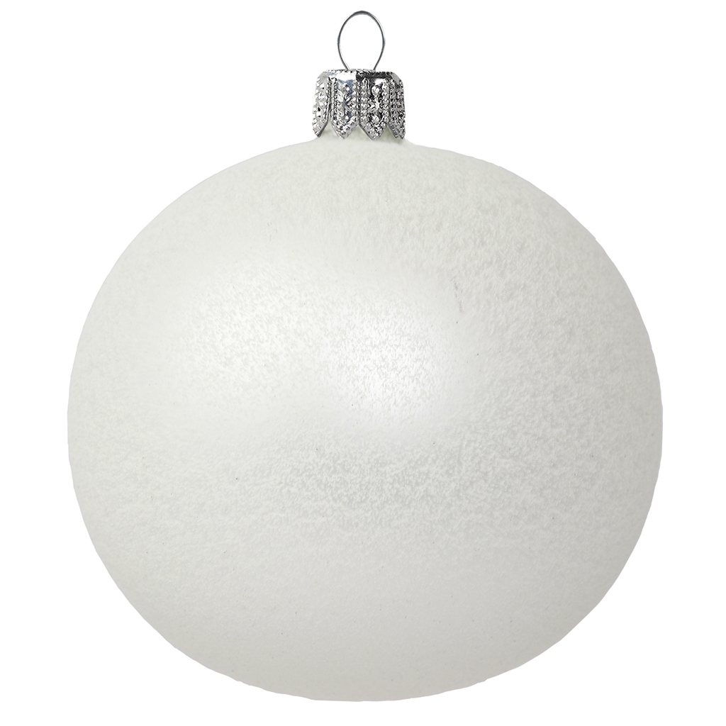 Boule de Noël blanche mate avec de fines paillettes