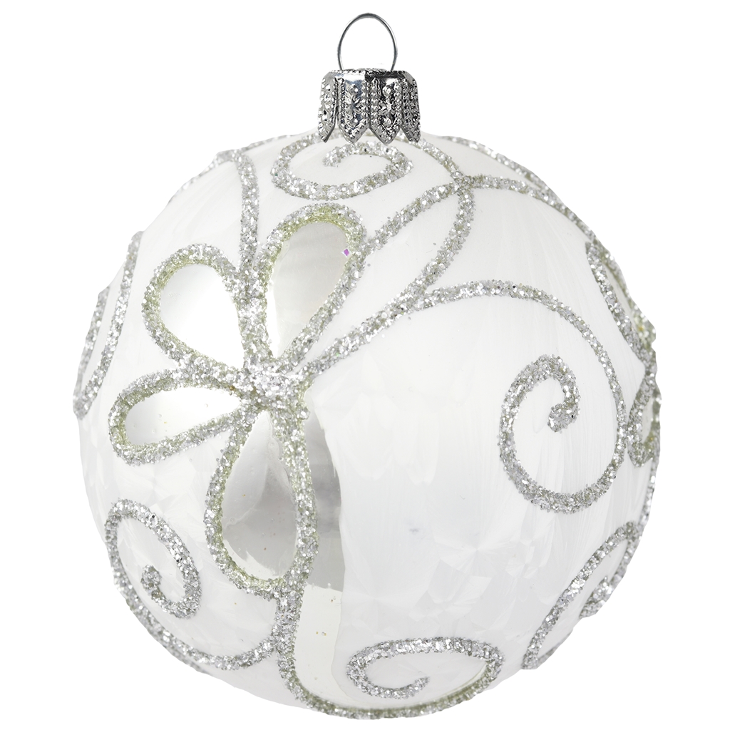 Boule de Noël en verre blanche, vernis gelé