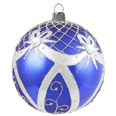 Boule de Noël bleue décor argenté