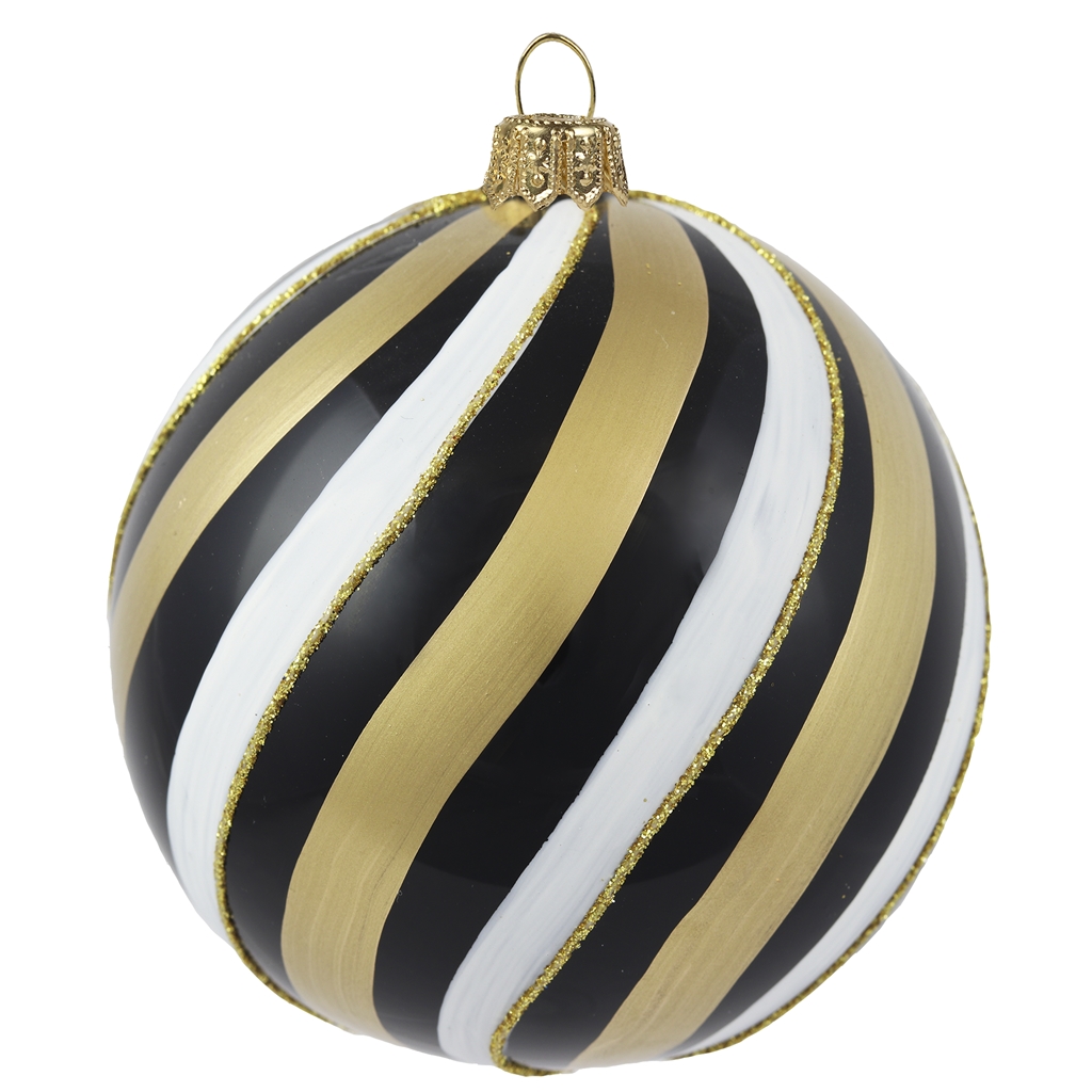 Boule de Noël à rayures noir-blanc-or