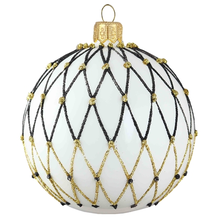 Boule de Noël blanche avec filet noir et doré