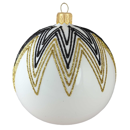 Boule de Noël blanche, décor noir et doré