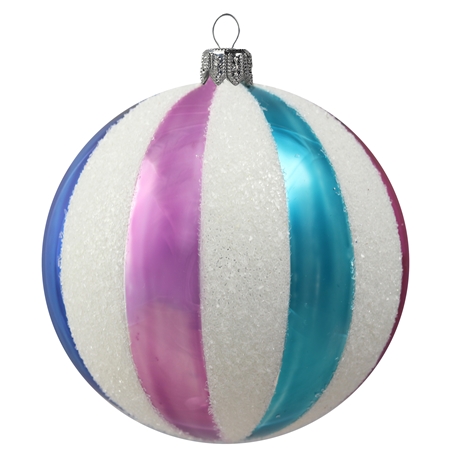 Boule de Noël avec neige saupoudrée et rayures colorées