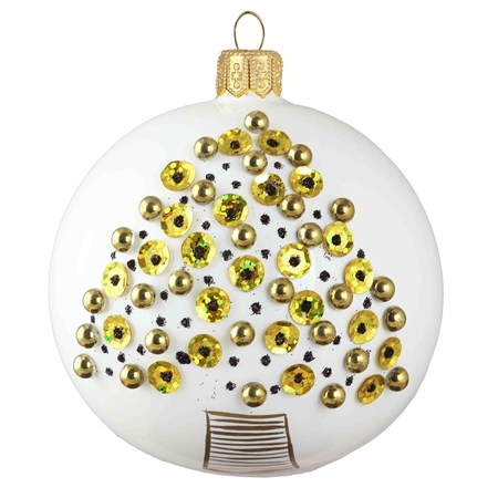 Boule de Noël blanche avec un sapin de perles dorées