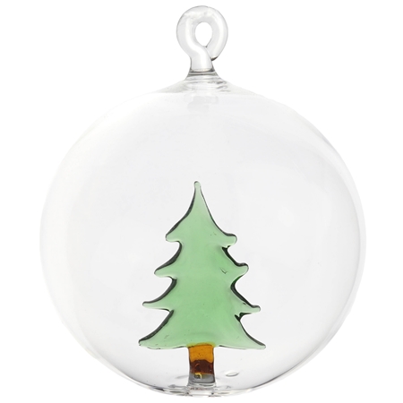 Boule en verre claire, sapin