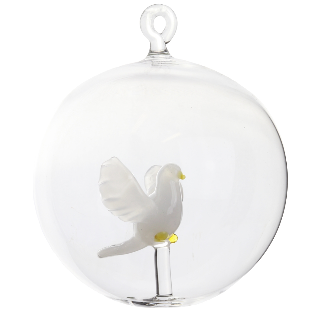 Boule en verre avec colombe blanche