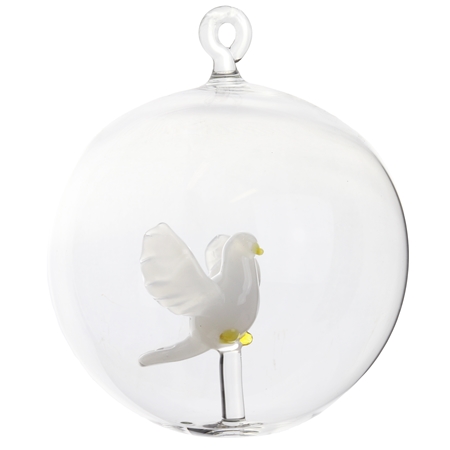 Boule en verre avec colombe blanche
