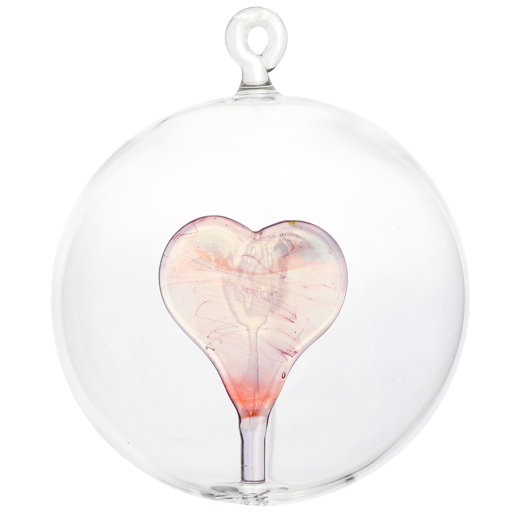 Boule en verre claire avec un coeur rose