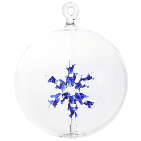 Boule de Noël transparente avec un flocon de neige bleu
