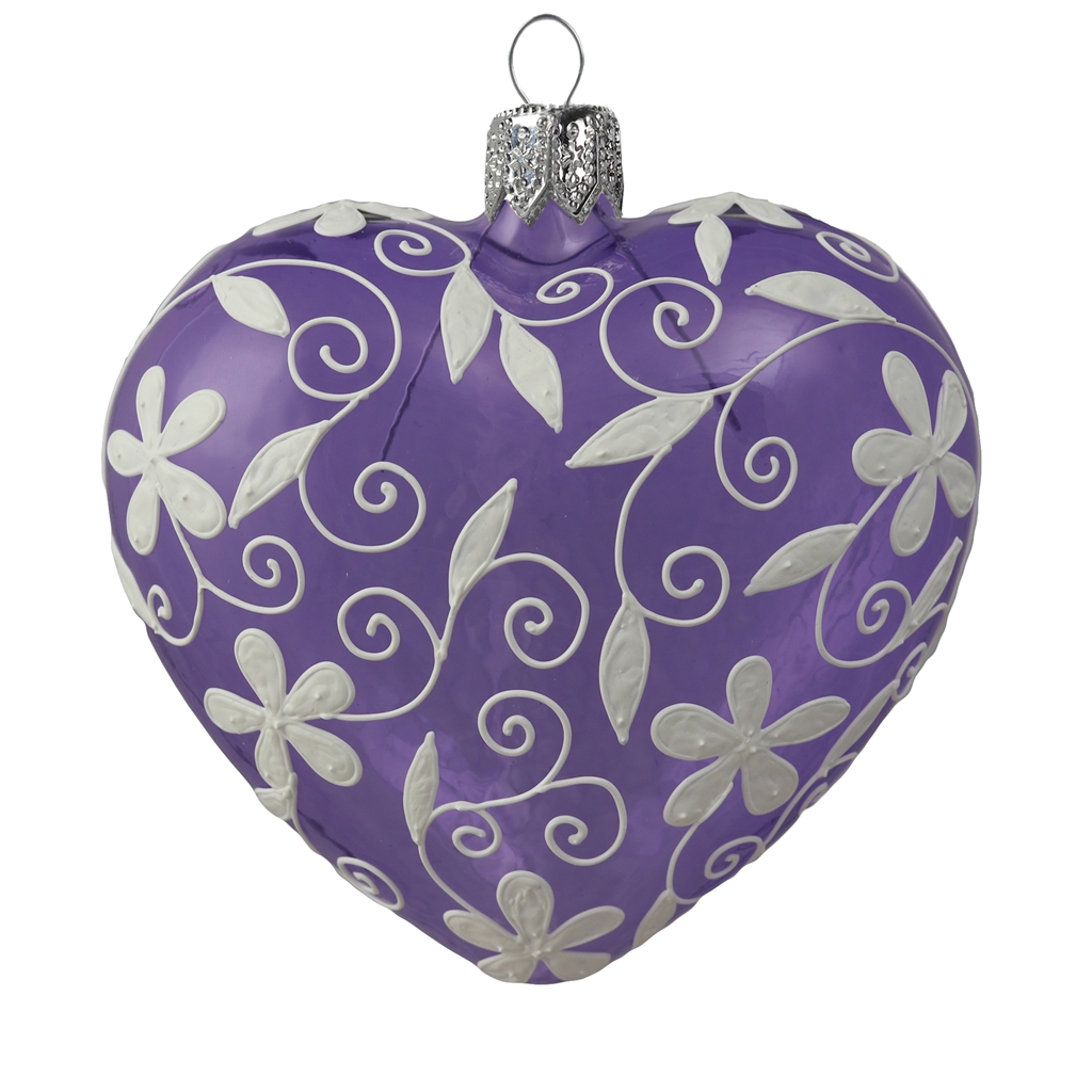 Coeur violet romantique avec un décor blanc