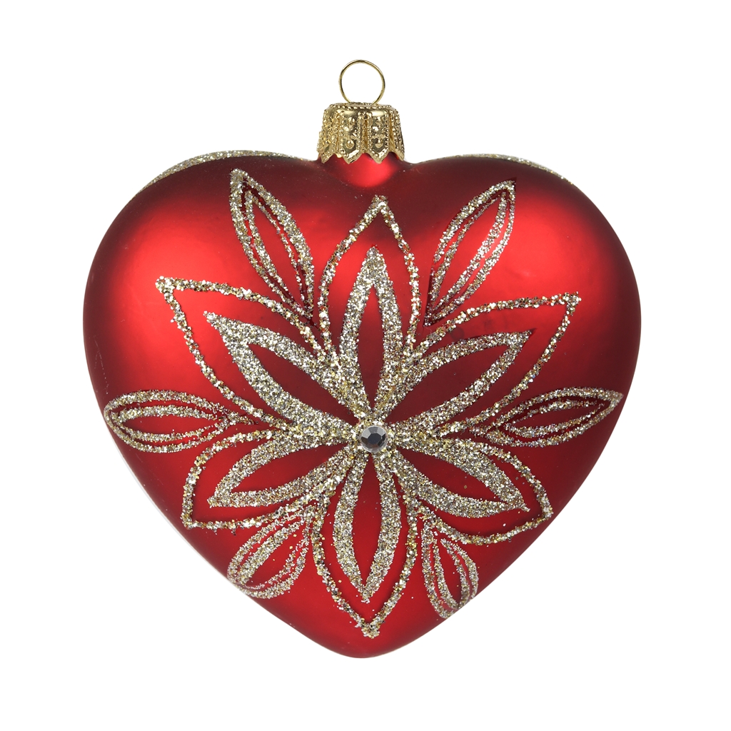 Coeur de Noël rouge, fleur de platine