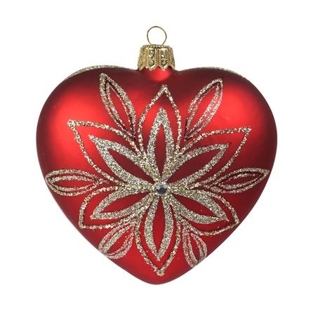 Coeur de Noël rouge, fleur de platine