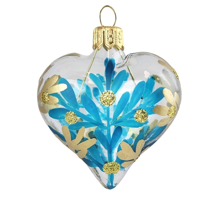 Coeur clair, décor de brindilles bleues et dorées