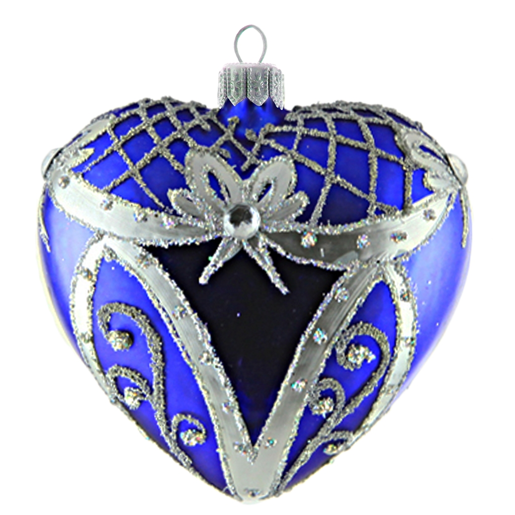 Vánoční srdce modré stříbrný dekor