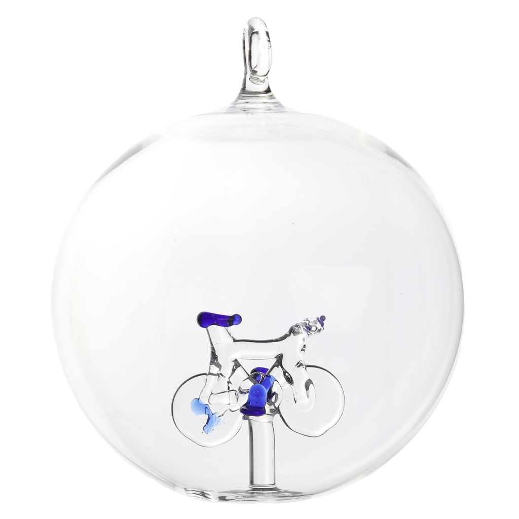 Boule en verre transparente, bicyclette