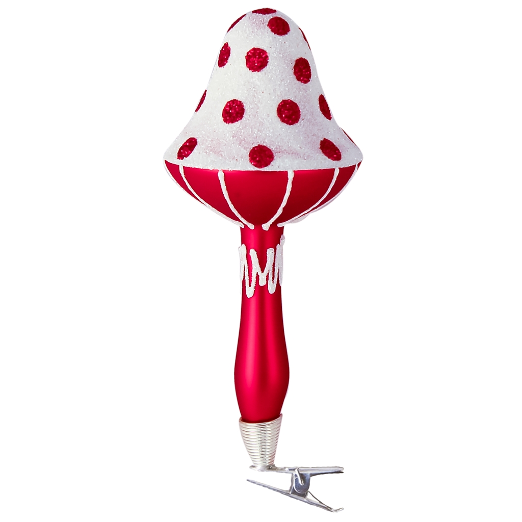 Champignon en verre rouge aux pois