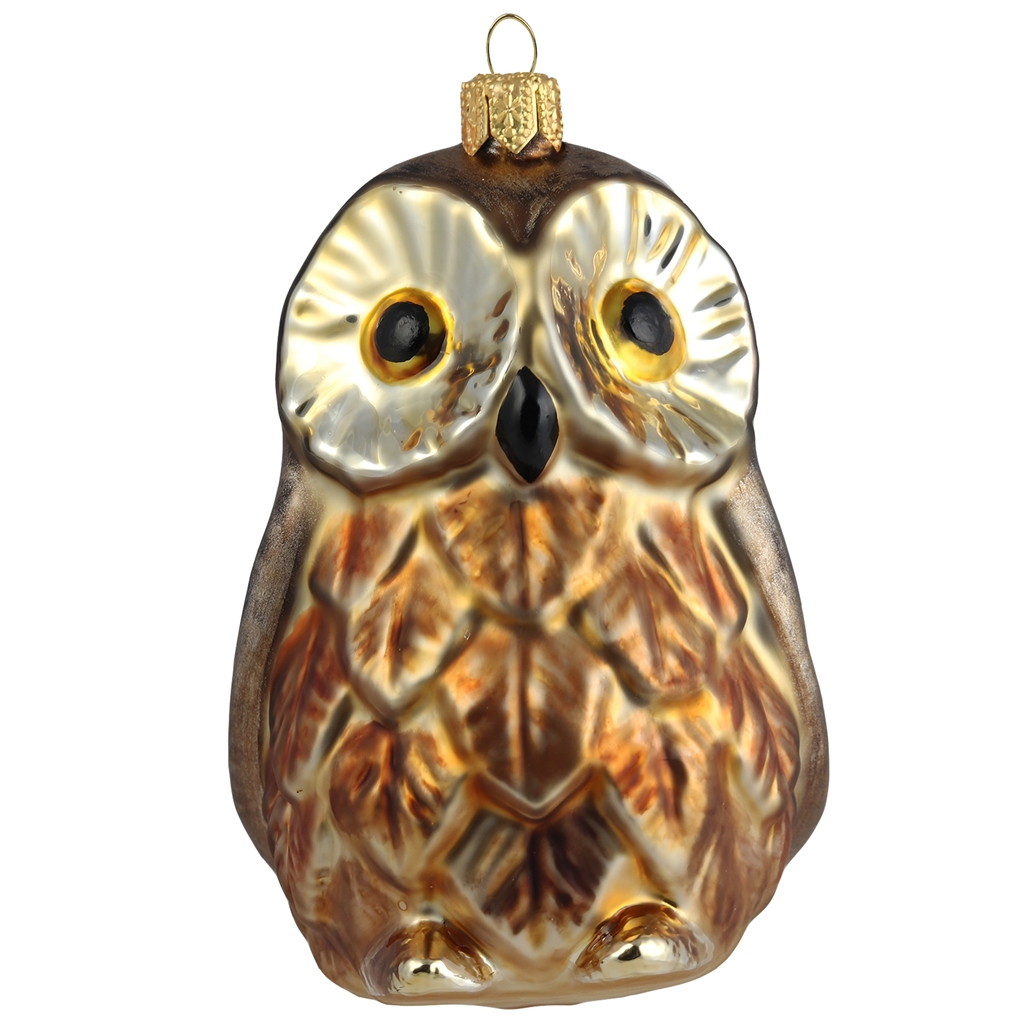 Petit hibou en verre doré-brun