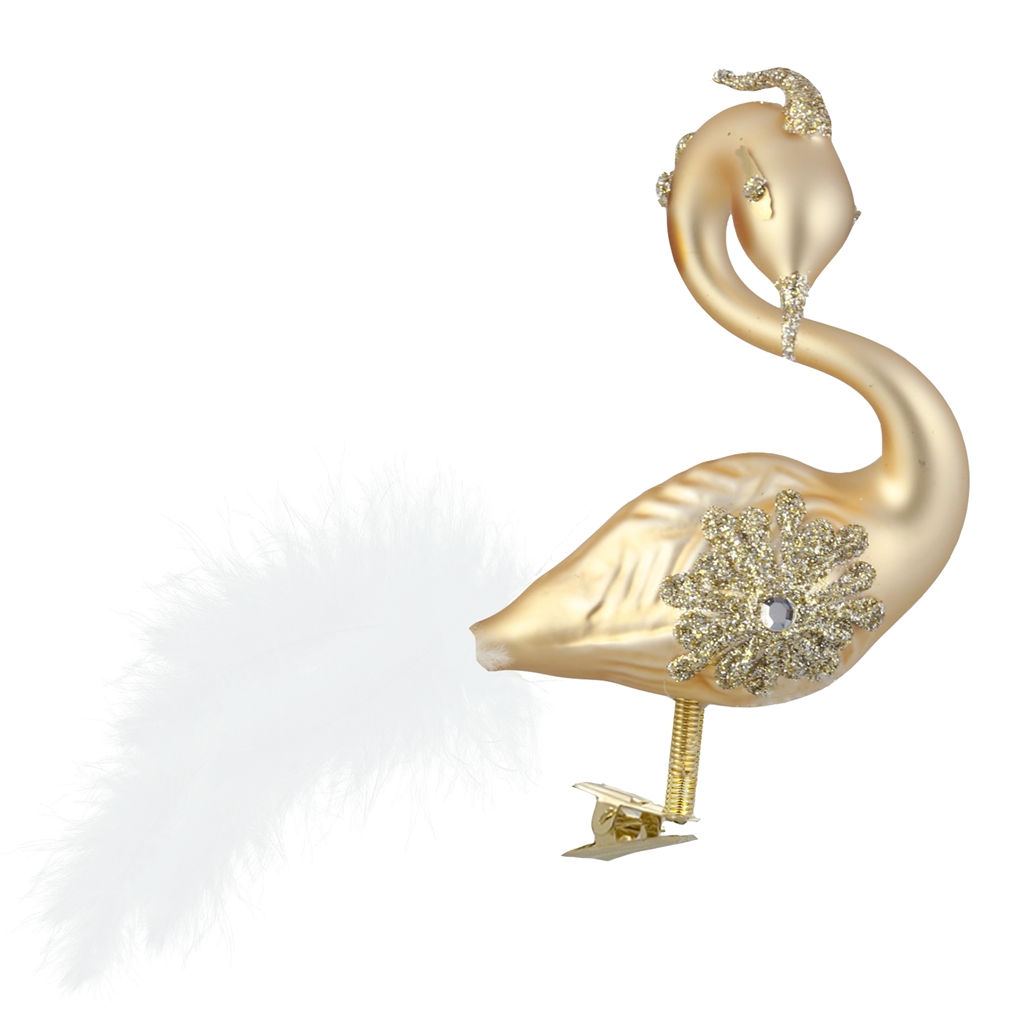 Cygne en verre doré avec un strass