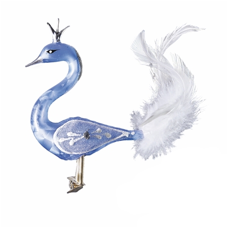 Cygne en verre bleu avec une couronne