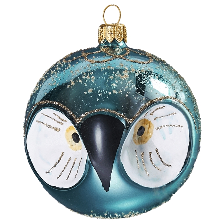 Boule de Noël, hibou turquoise 