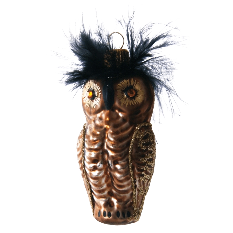 Décoration de Noël hibou brun foncé avec une touffe noire