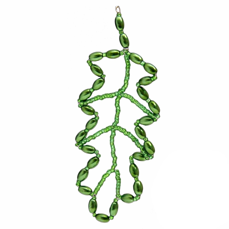 Décoration de Noël en perles en forme de feuille de chene vert