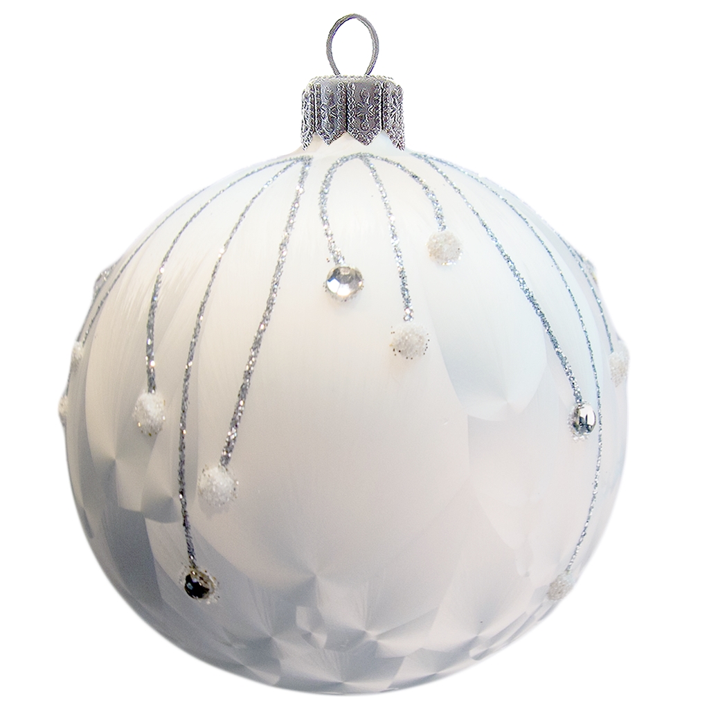 Boule de Noël blanche avec une décoration argentée