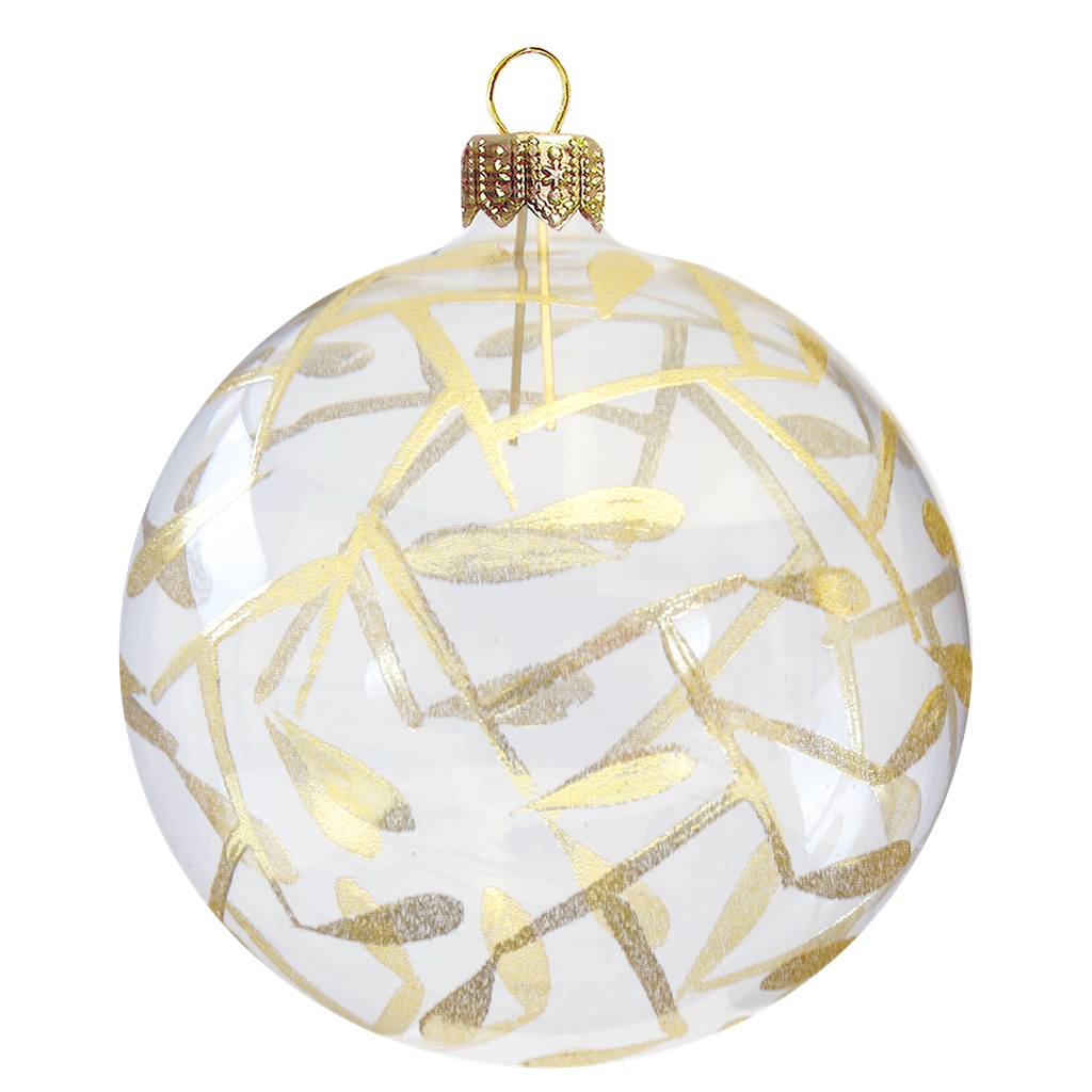 Boule de Noël transparente avec feuilles dorées