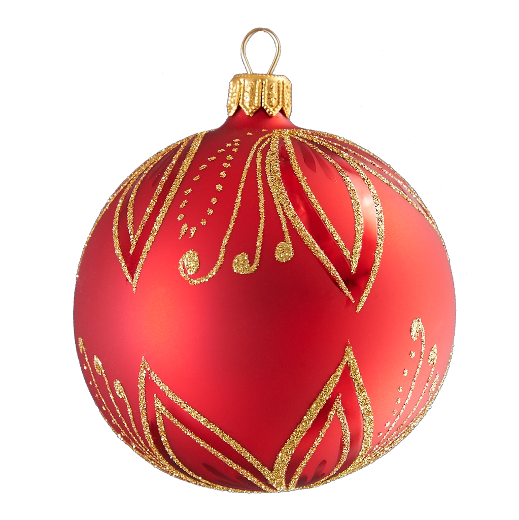 Boule de Noël rouge, feuilles dorées