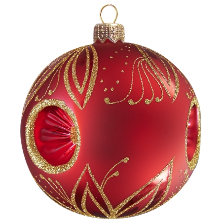 Boule de Noël rouge percée aux feuilles dorées