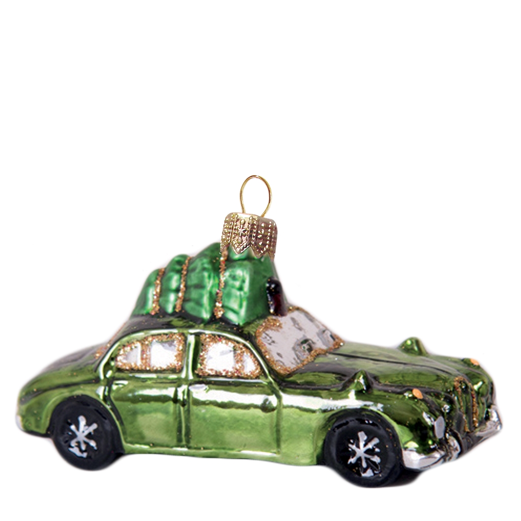 Décoration de Noël, voiture verte avec un sapin