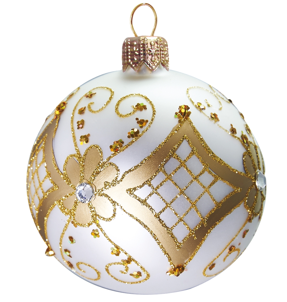 Ampoule de Noël blanche, décor doré