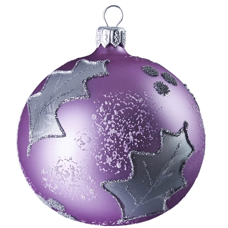 Boule de Noël violette avec feuilles