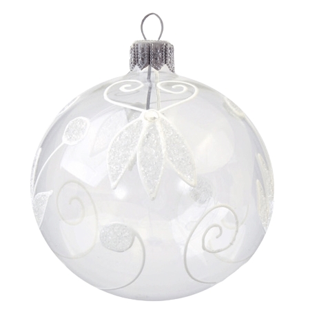 Boule de Noël transparente a décor blanc