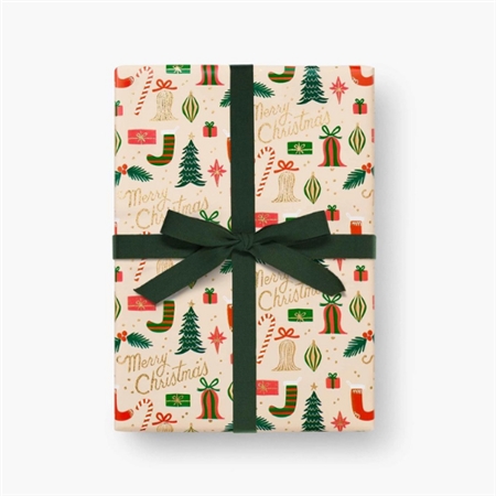Papier cadeau aux motifs de Noël dorés