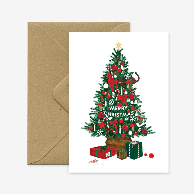 Carte de vœux sapin de Noël avec enveloppe