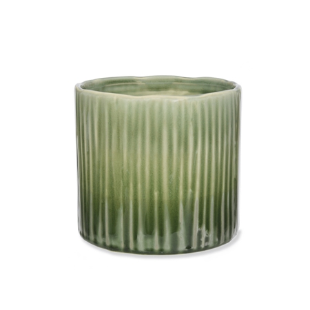 Pot de fleurs en céramique vert motif linéaire moyen