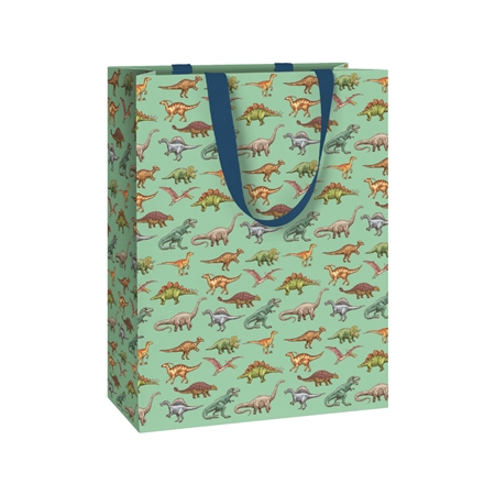 Sac cadeau vert avec motif dinosaures