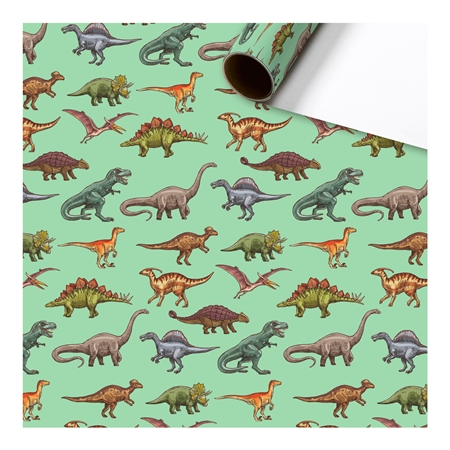 Rouleaux de papier cadeau avec des dinosaures verts