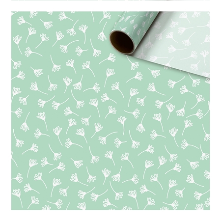 Papier cadeau mint soie avec fleurs