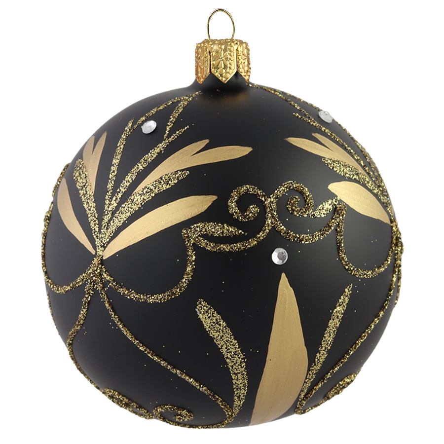 Boule de Noël noire décor et paillettes dorées