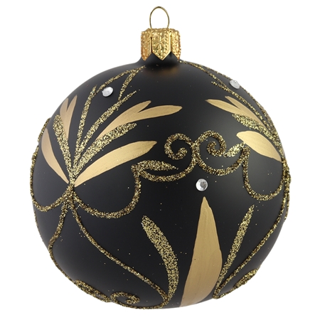Boule de Noël noire décor et paillettes dorées